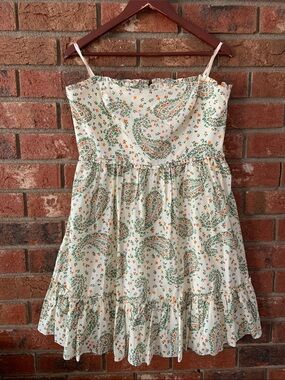 BCBGeneration Cream Paisley Tiered Strapless Sundress with Spaghetti Straps